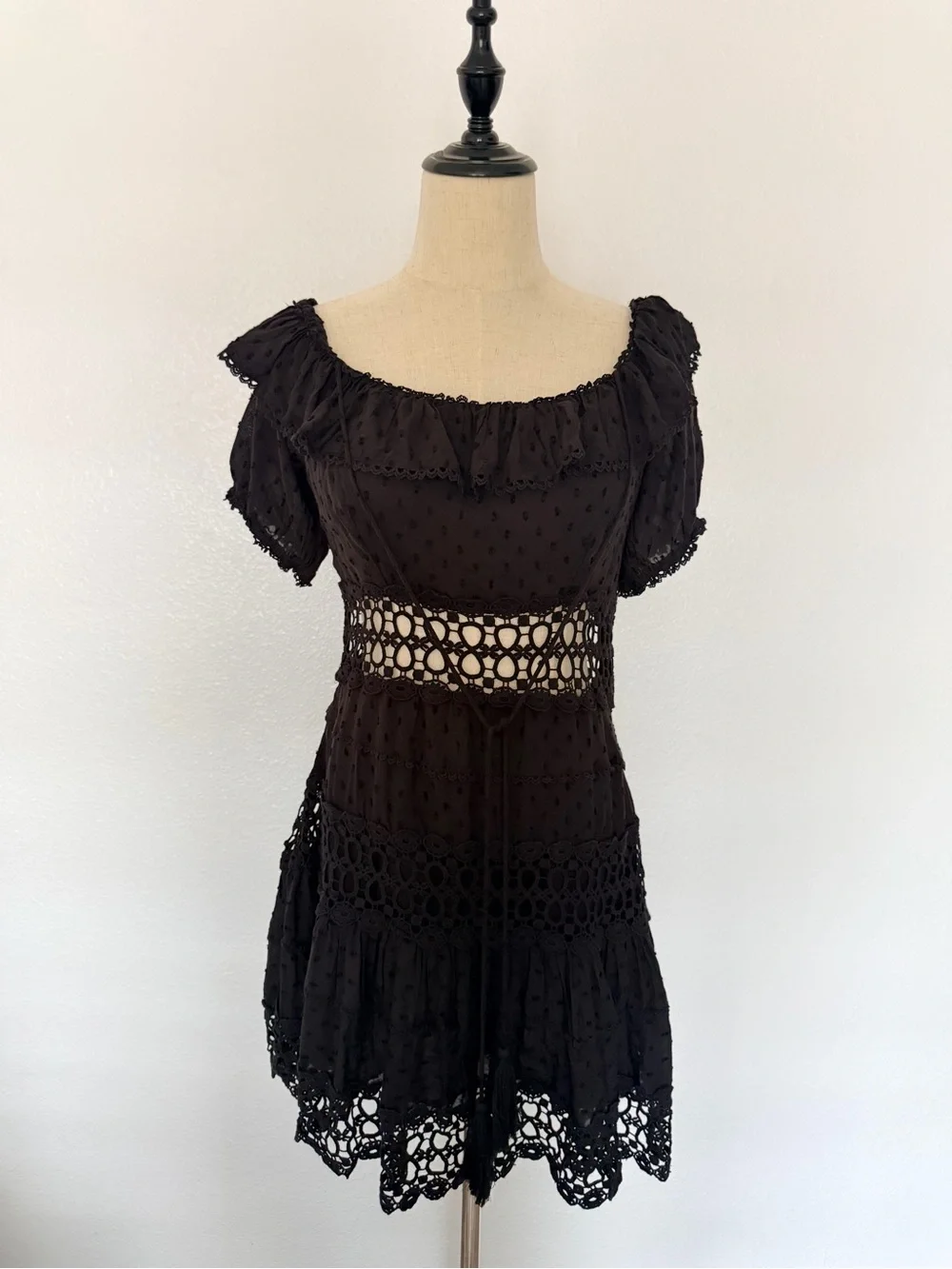 Free People Black Mini Dress with Crochet Detail